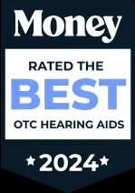 Money Magazine Best OTC Hearing Aids 2024 badge.