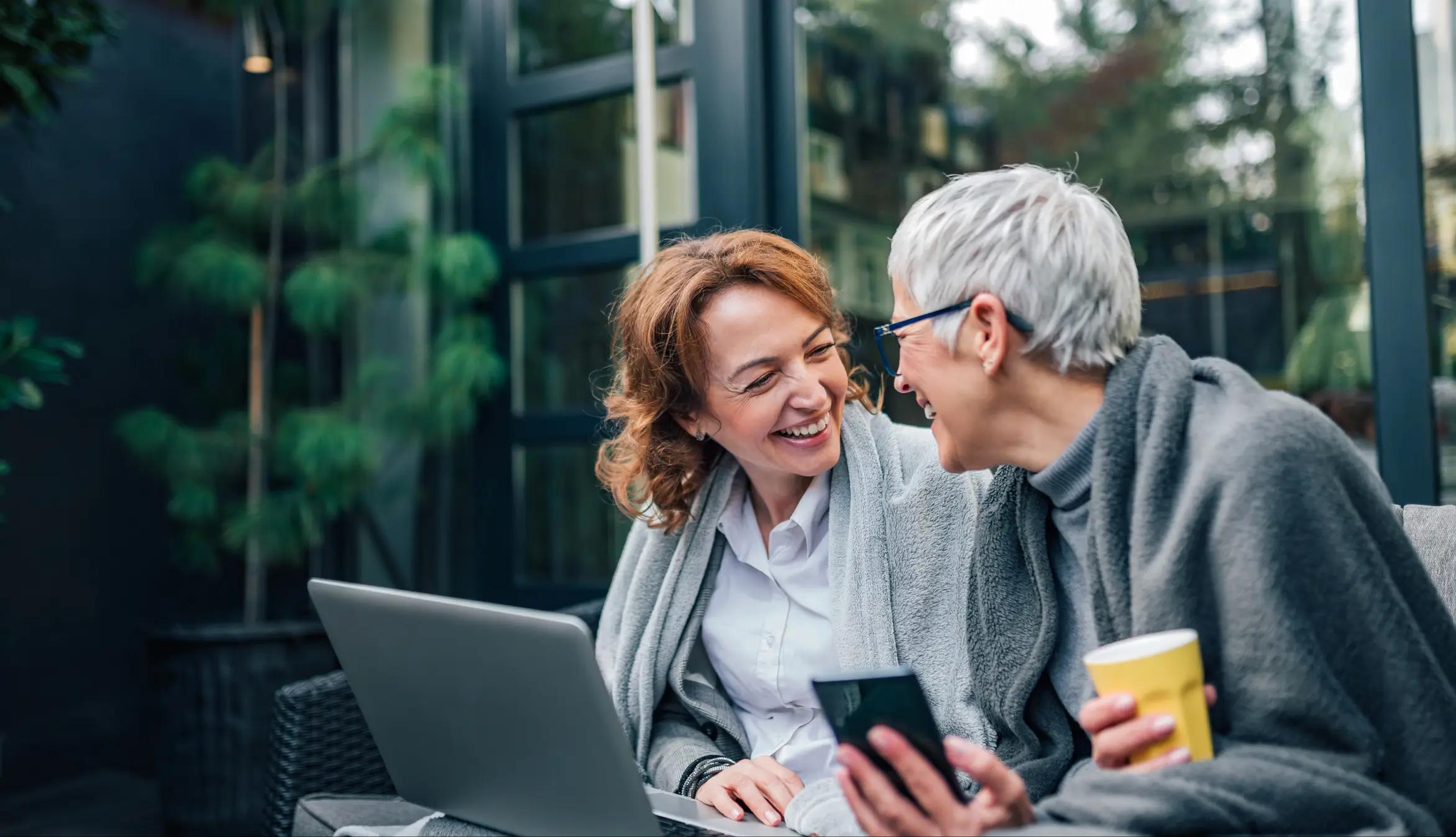 Elderly couple smiling together