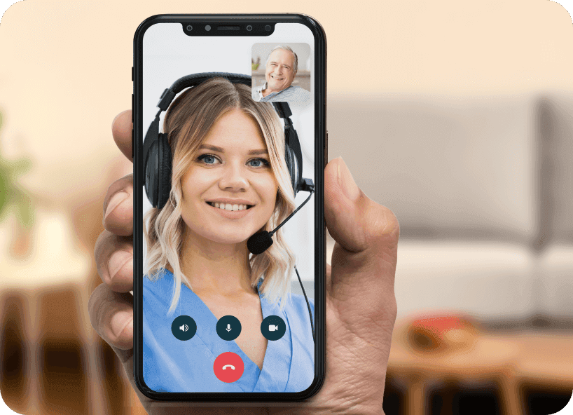 Lexie hearing aid customer on video call with a Lexie Expert.